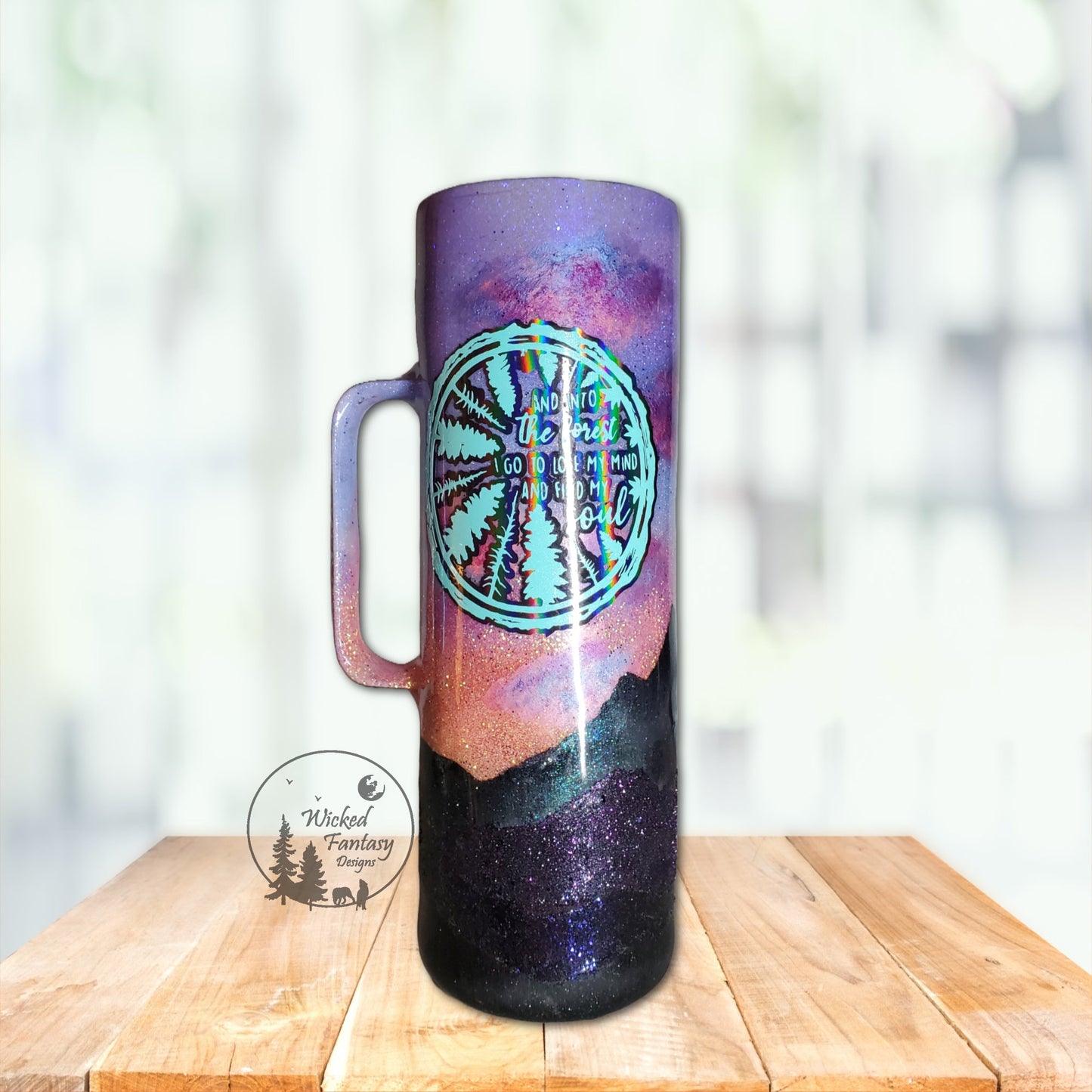 You Personalize Boho Into the Forest I go To Loose My Mind Mountain Sunrise Glitter Tumbler