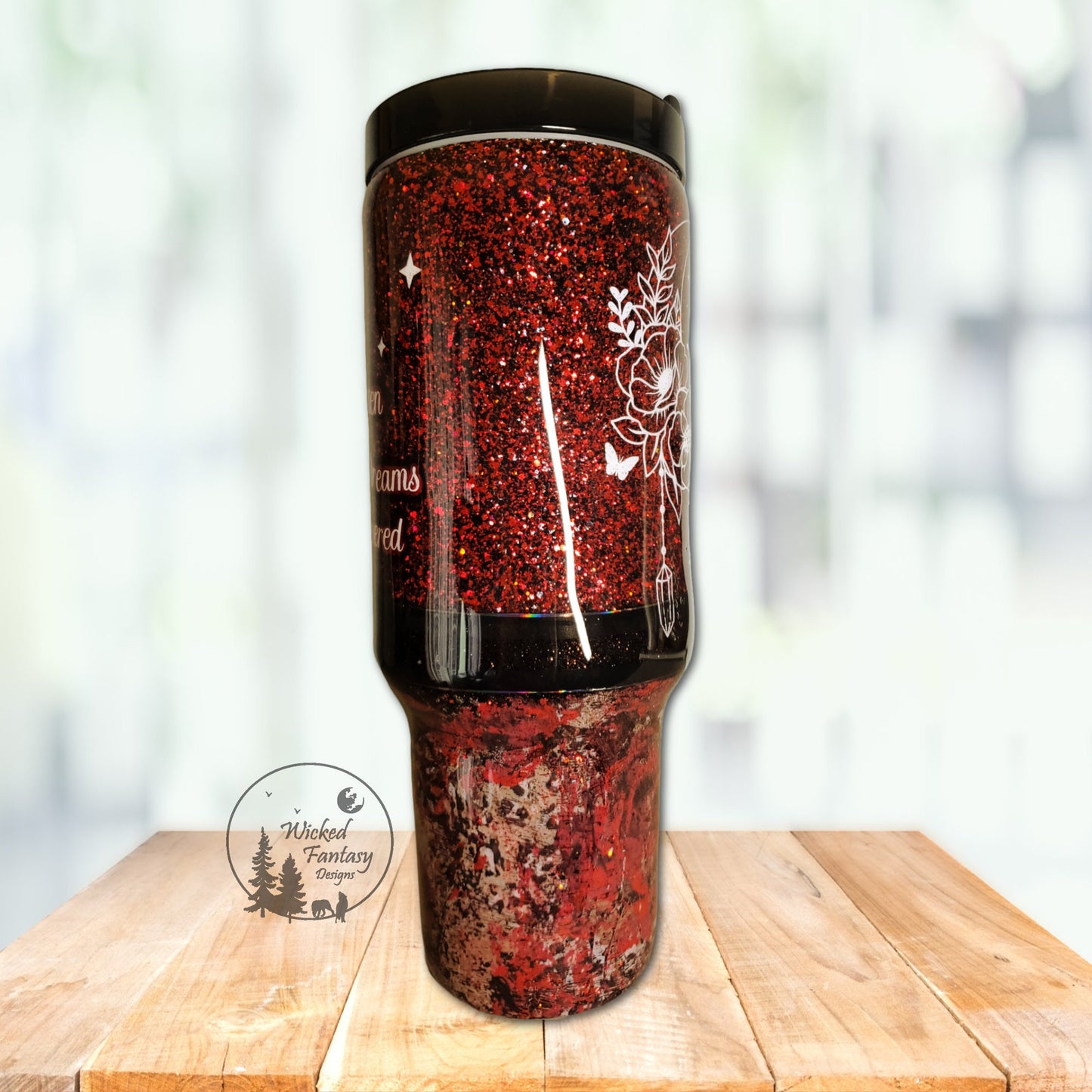 To the Stars Who Listen and the Dreams that are Answered Leopard Roses Red Glitter Tumbler 40oz
