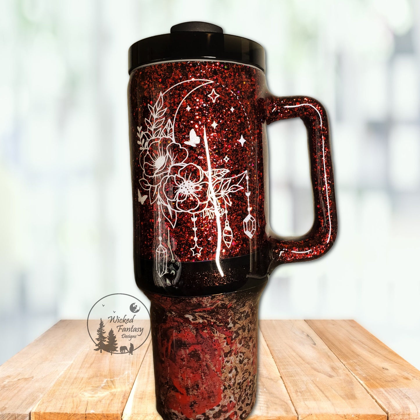 To the Stars Who Listen and the Dreams that are Answered Leopard Roses Red Glitter Tumbler 40oz
