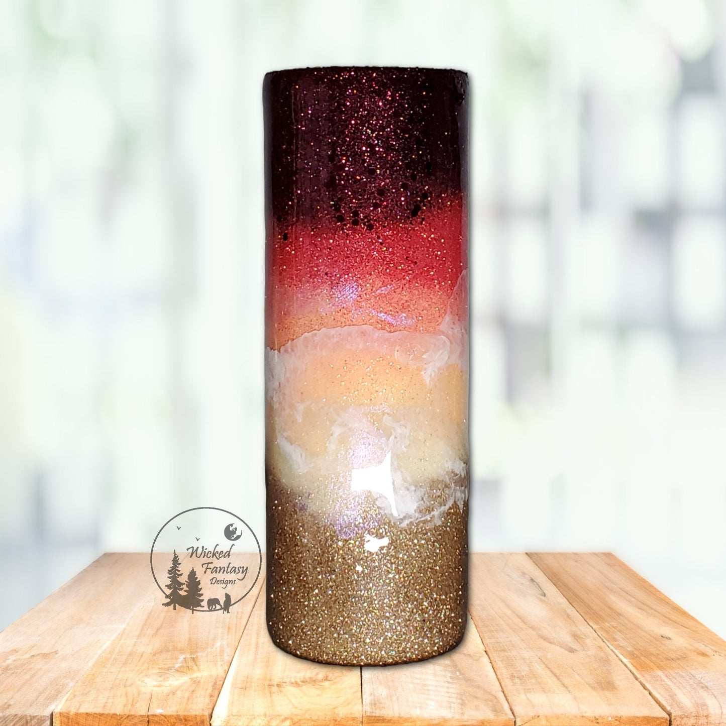 Beach Ombre Glitter Tumbler Burgundy Red Grapefruit Peach Yellow Multiple Sizes Personalization Available