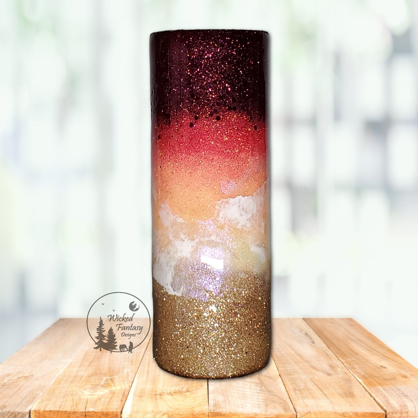 Beach Ombre Glitter Tumbler Burgundy Red Grapefruit Peach Yellow Multiple Sizes Personalization Available