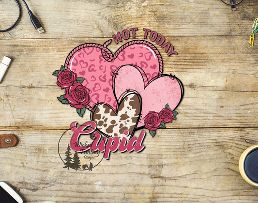 UVDTF Decal Not Today Cupid Pink Leopard Heart Cowhide Heart Sticker 1pc