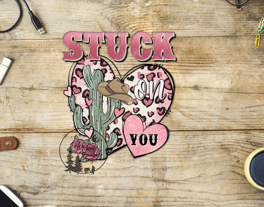 UVDTF Decal Western Cactus Stuck on You Leopard Heart Roses Sticker 1pc