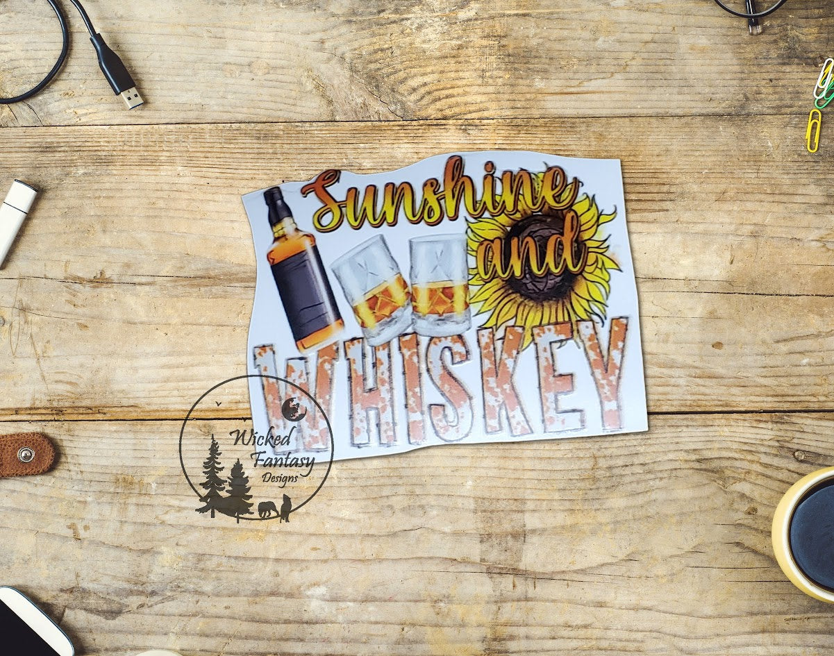 UVDTF Decal Sunshine And Whiskey Sunflower Drinks 1pc