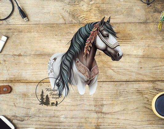 UVDTF Decal Western Native Horse Boho Feathers 1pc