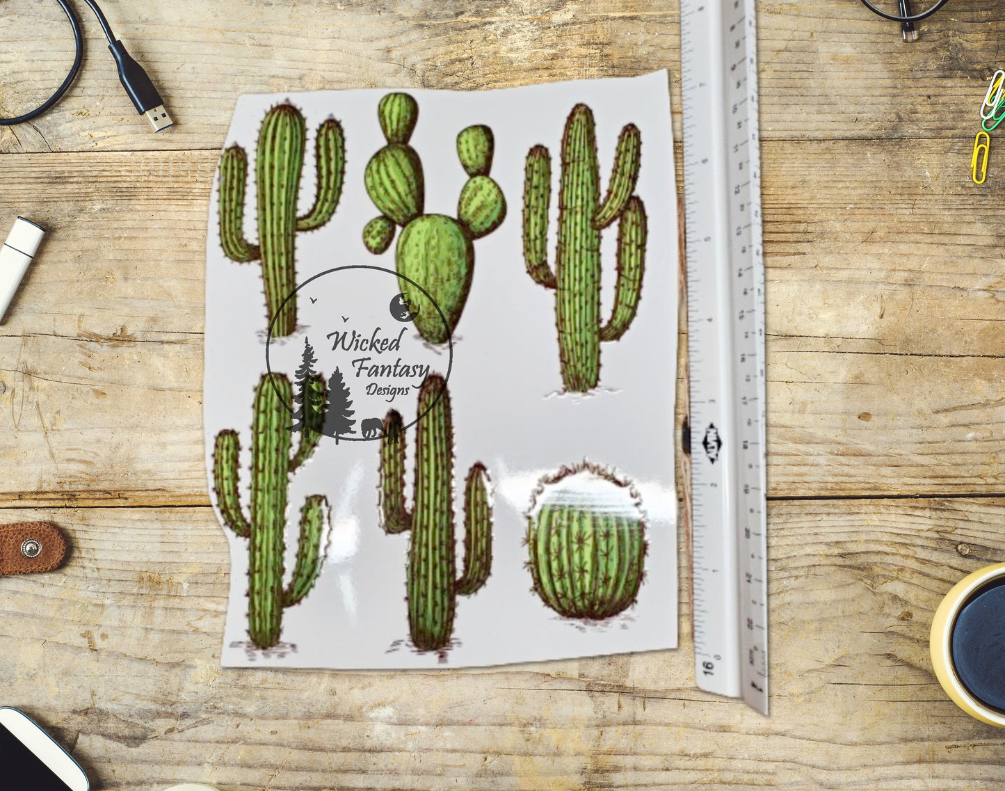 UVDTF Decal Tumbler Element Southwestern Desert Cactus 5''x7'' Transparent Background Sticker 1pc