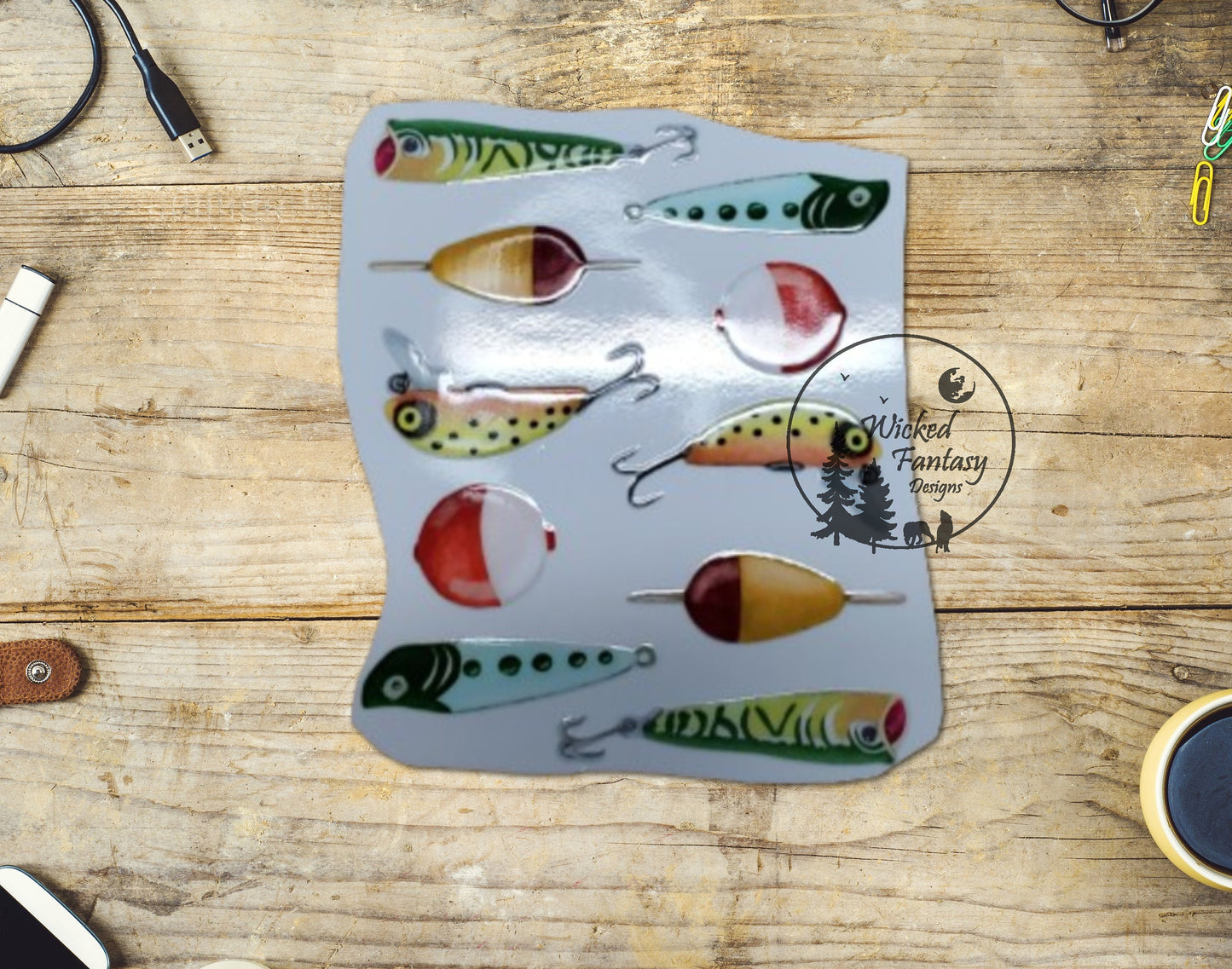 UVDTF Decal Tumbler Element Fishing Lures 4.25''x3.5'' Transparent Background Sticker 1pc