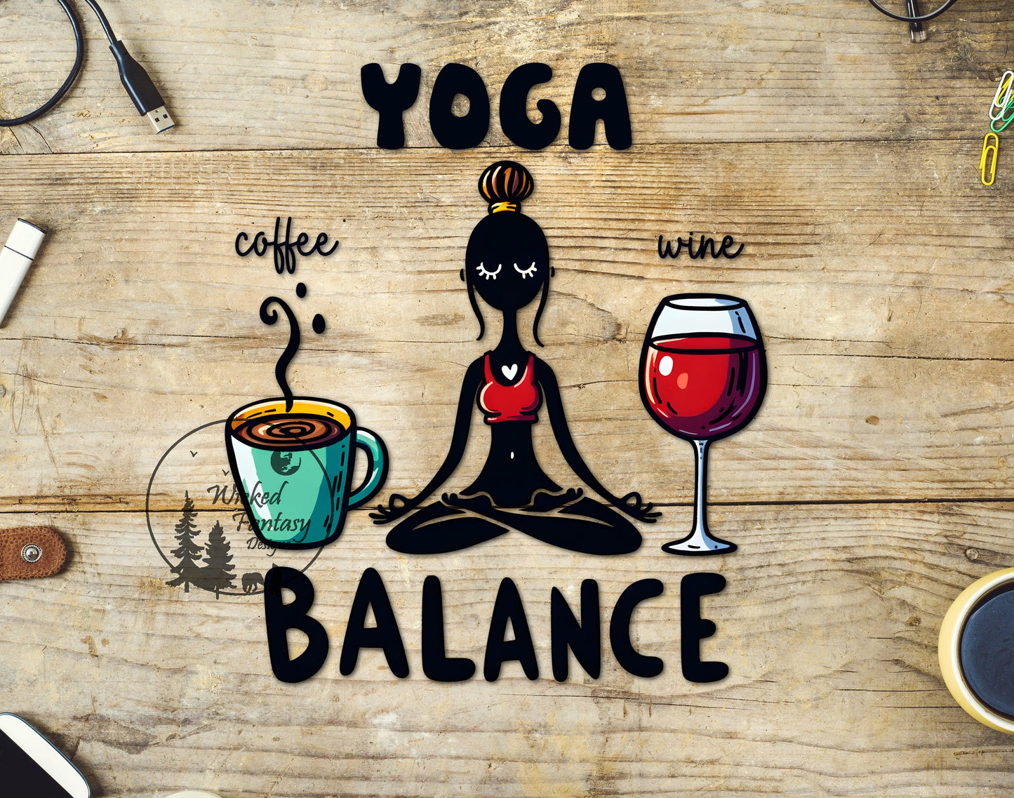 UVDTF Decal  Yoga Balance Coffee Wine Meditation Cute Funny 1pc