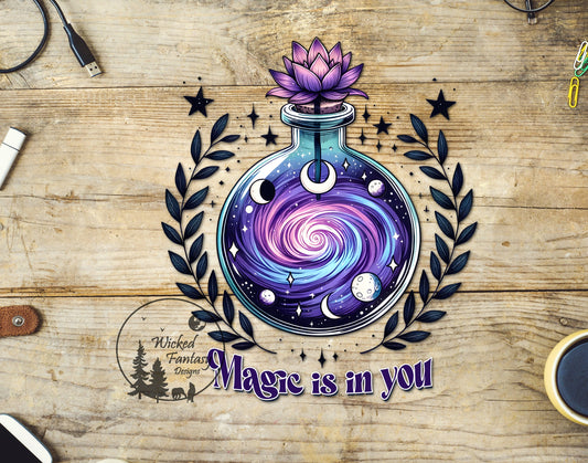 UVDTF Decal Magic is In You Crescent Moon Stars Crystals Purple Glass Mystical 1pc