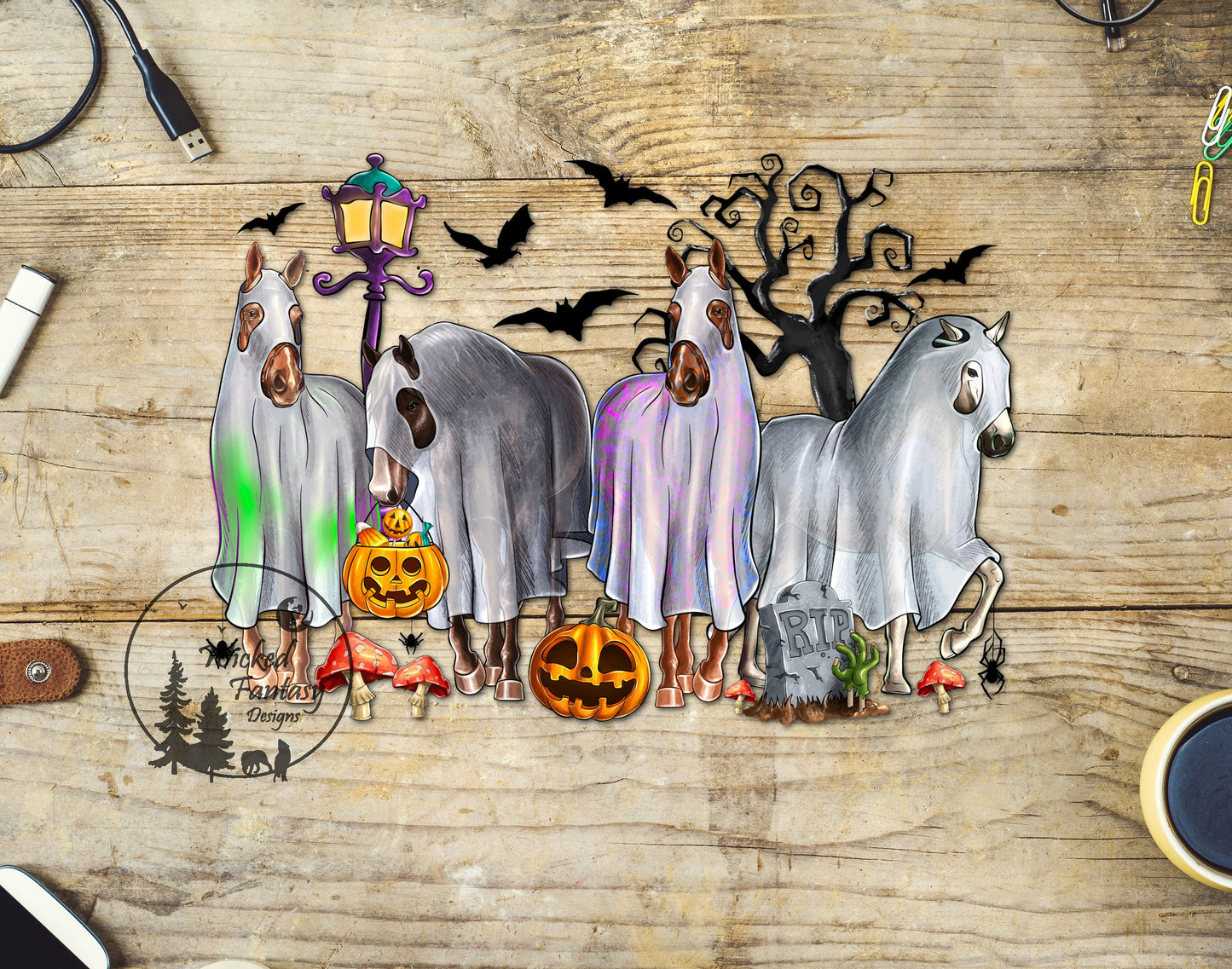 UVDTF Decal Ghost Horse Halloween Jacko lantern Bats Mushrooms Spooky Tree 1pc