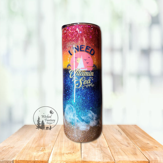 I Need Vitamin Sea Beach Orca Epoxy Tumbler 20oz Skinny