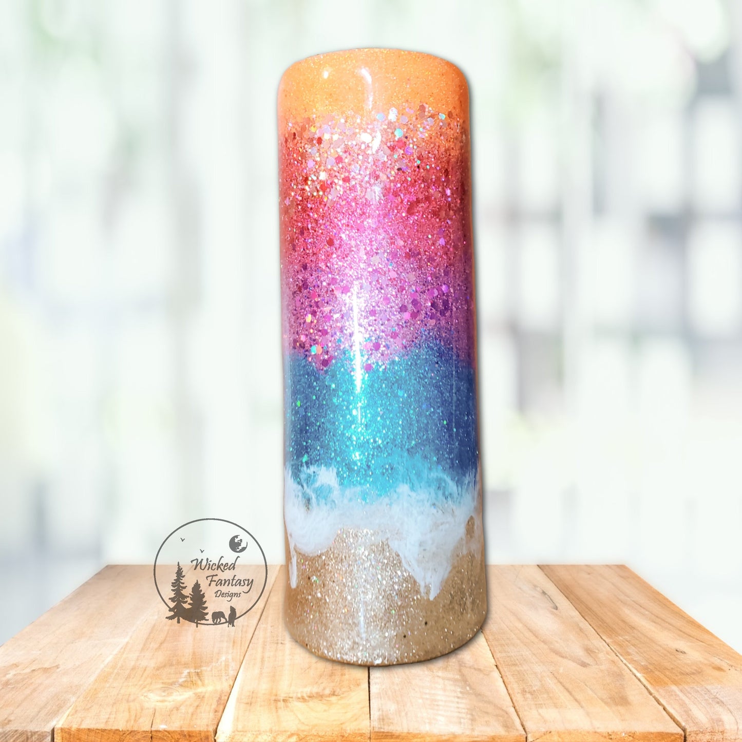 Personalized Sunset Ombre Glitter Beach Tumbler Multiple Sizes Tumbler with Handle