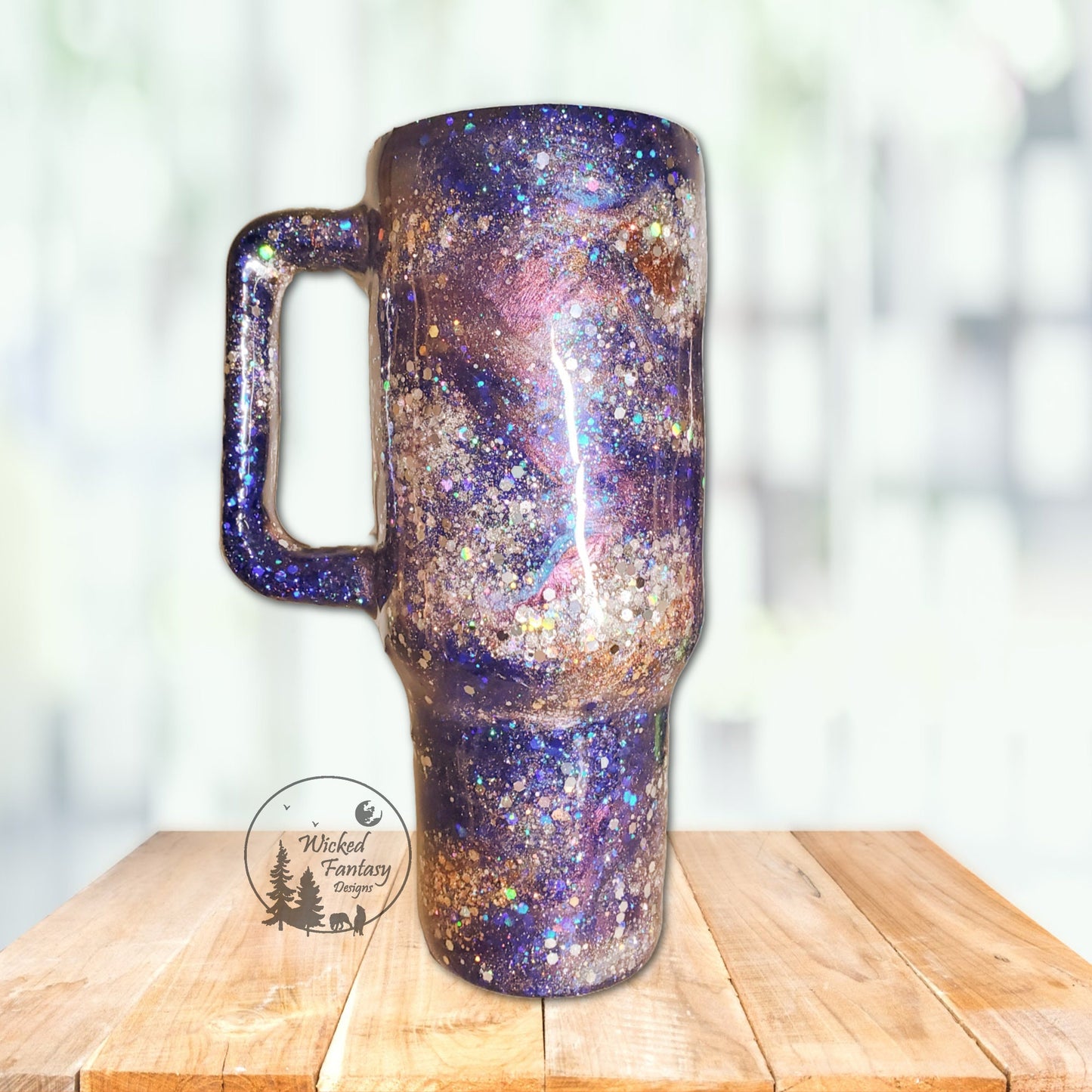 Glitter and Mica Swirls Galaxy Blue Rose Gold Silver Glitter Tumbler multiple Sizes