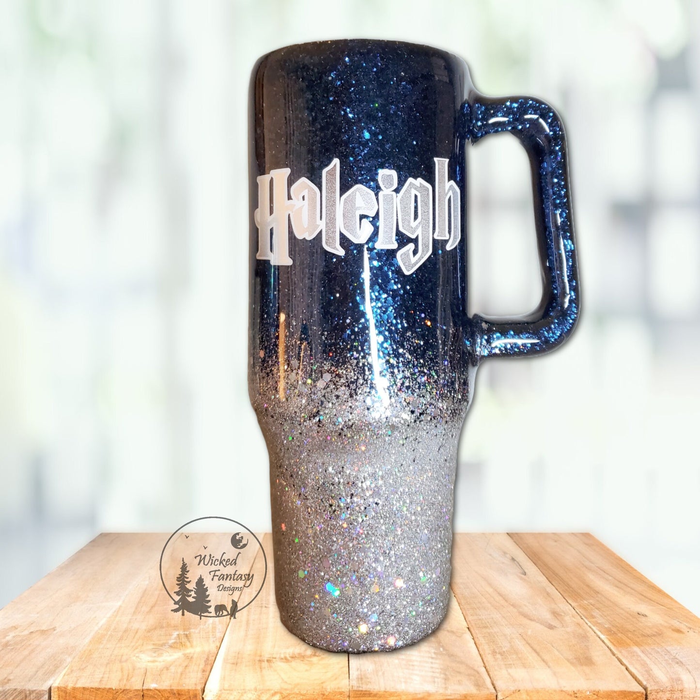 Navy Blue and Silver Ombre Glitter Tumbler multiple Sizes Personalized