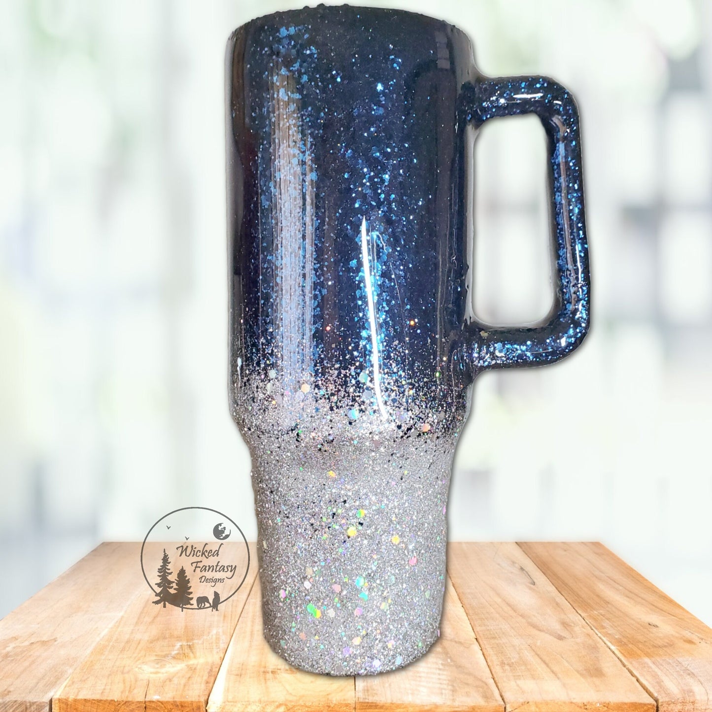 Navy Blue and Silver Ombre Glitter Tumbler multiple Sizes Personalized