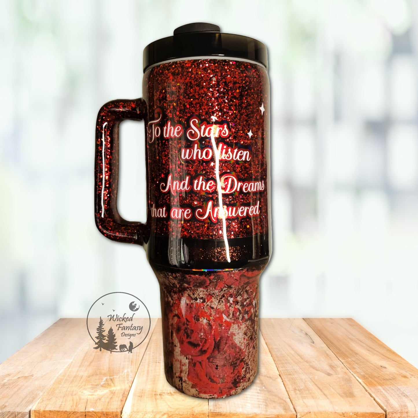 To the Stars Who Listen and the Dreams that are Answered Leopard Roses Red Glitter Tumbler 40oz