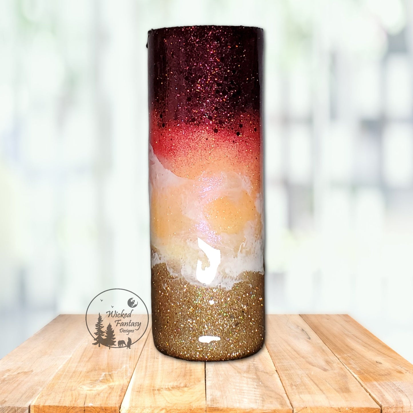 Beach Ombre Glitter Tumbler Burgundy Red Grapefruit Peach Yellow Multiple Sizes Personalization Available