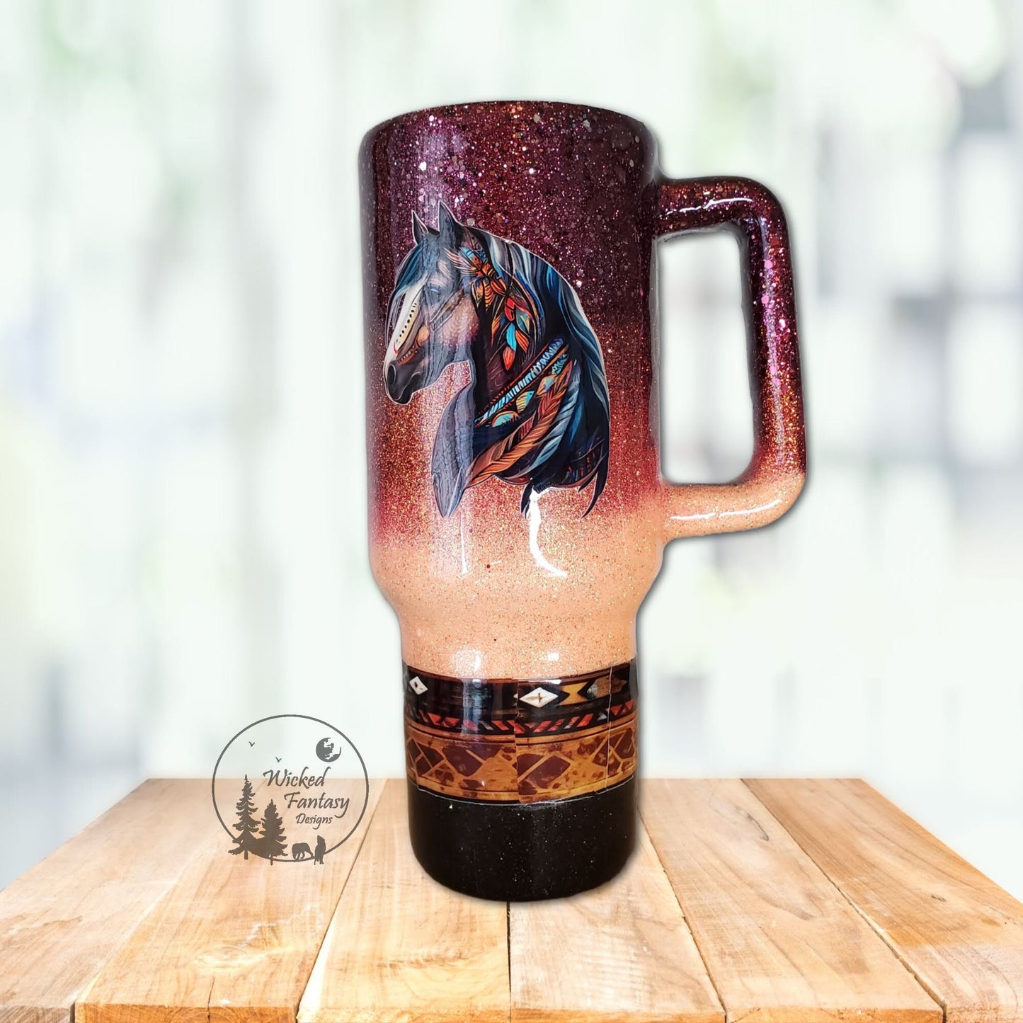 Blame it on My Roots Burgundy Grapefruit Peach Ombre Glitter Tumbler 40oz with handle Western Southwest Pattern