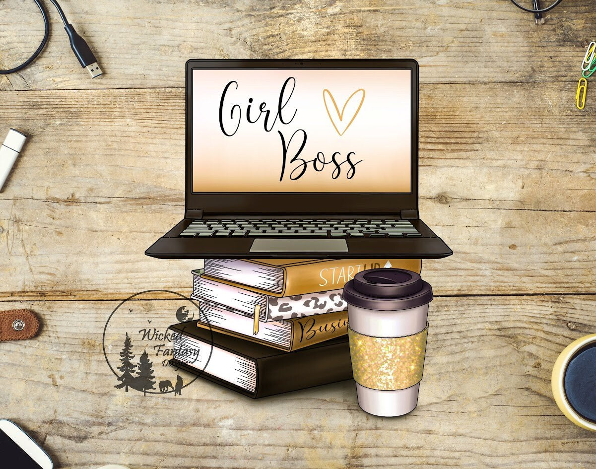 UVDTF Decal Girl Boss Start Up and Business Books Coffee Laptop 1pc