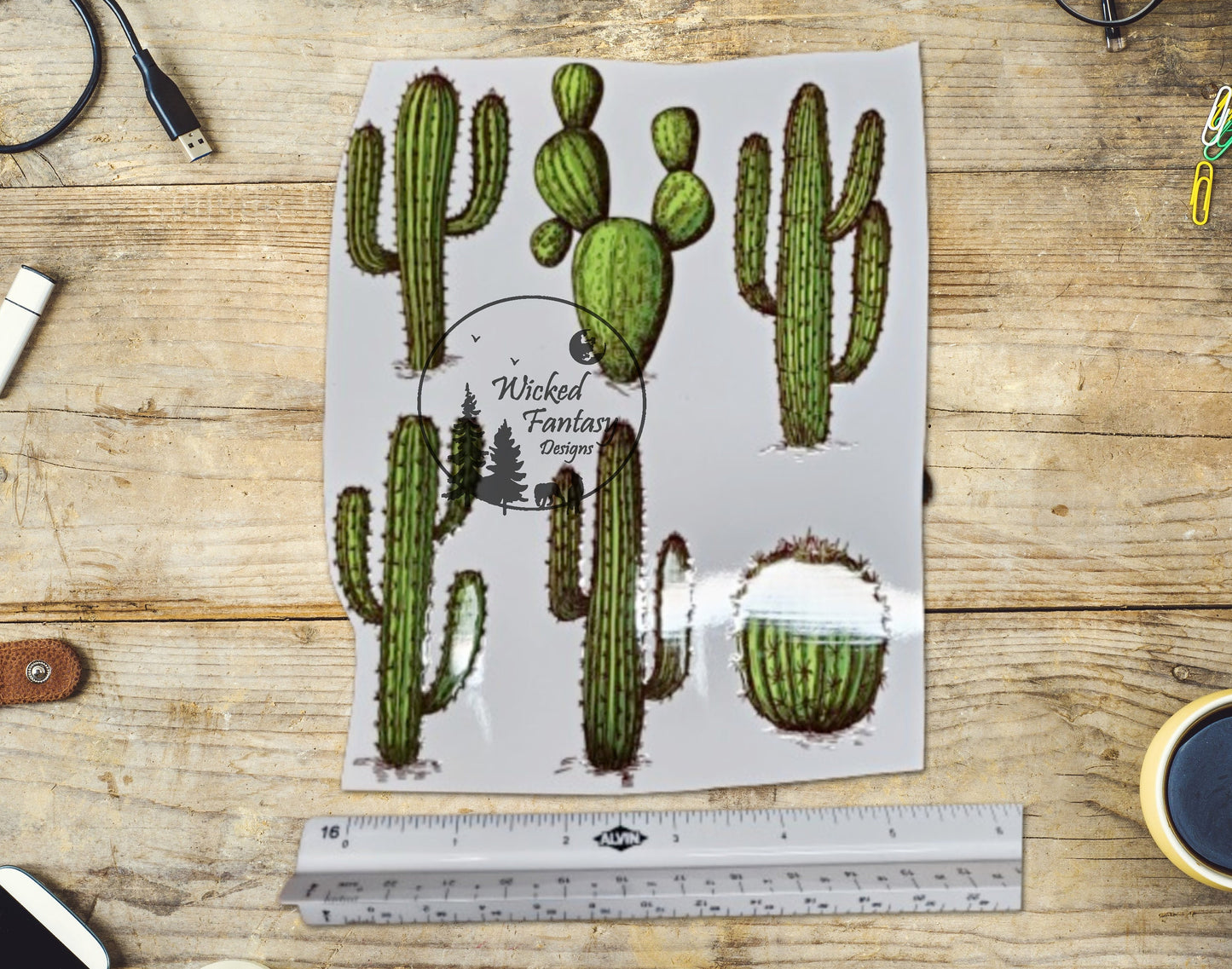 UVDTF Decal Tumbler Element Southwestern Desert Cactus 5''x7'' Transparent Background Sticker 1pc