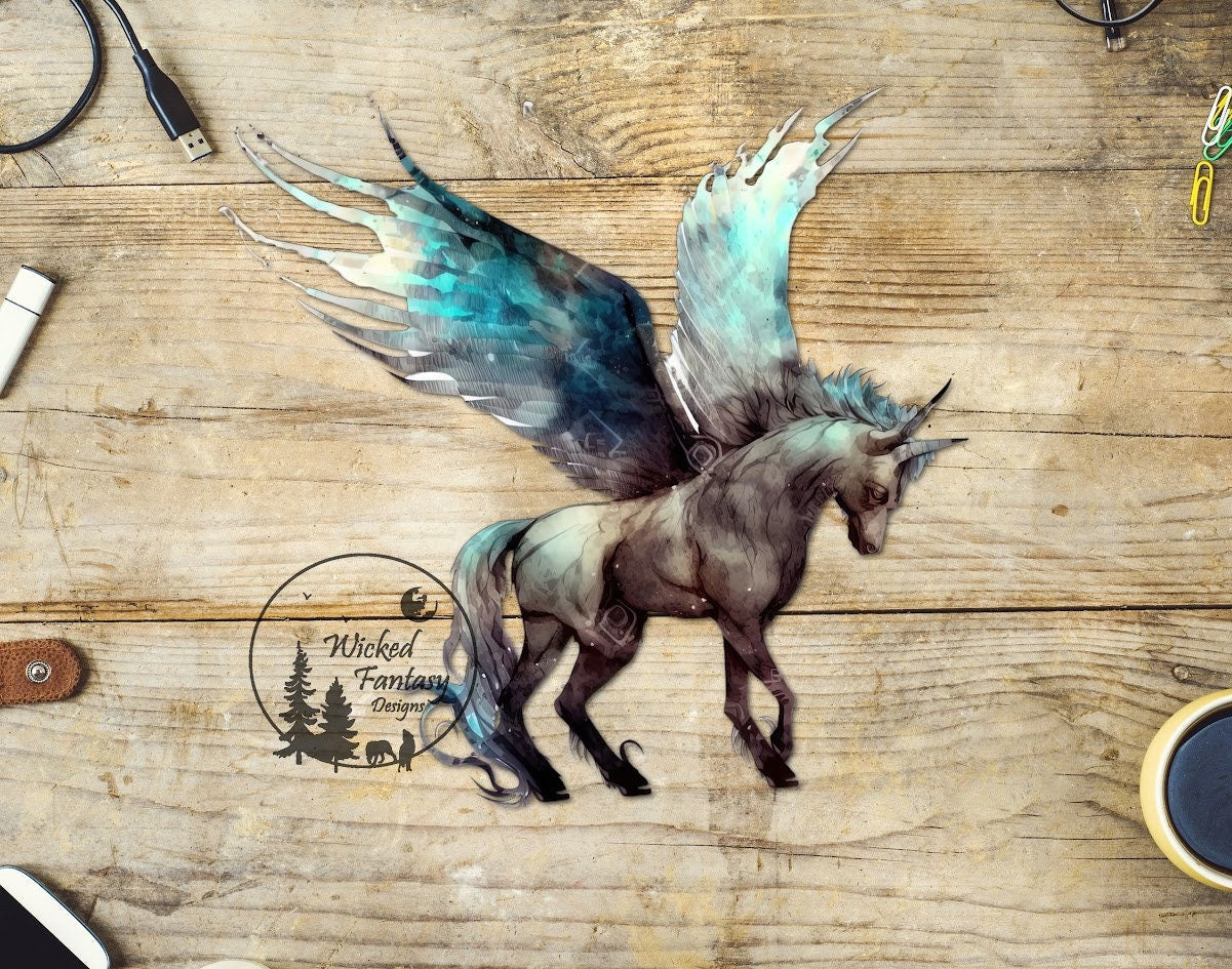 UVDTF Decal Mythic Blue Winged Unicorn 1pc