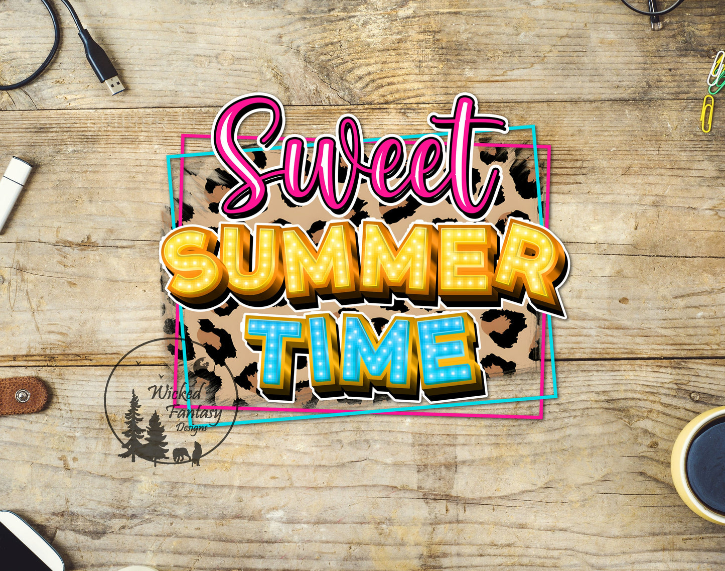 UVDTF Decal Sweet Summer Time Leopard Print Neon 1pc