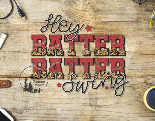 UVDTF Decal Hey Batter Batter Swing Baseball Leopard Print Cute 1pc