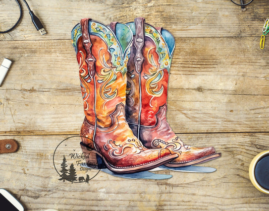 UVDTF Decal  Vintage Rustic Western Boots Turquoise 1pc