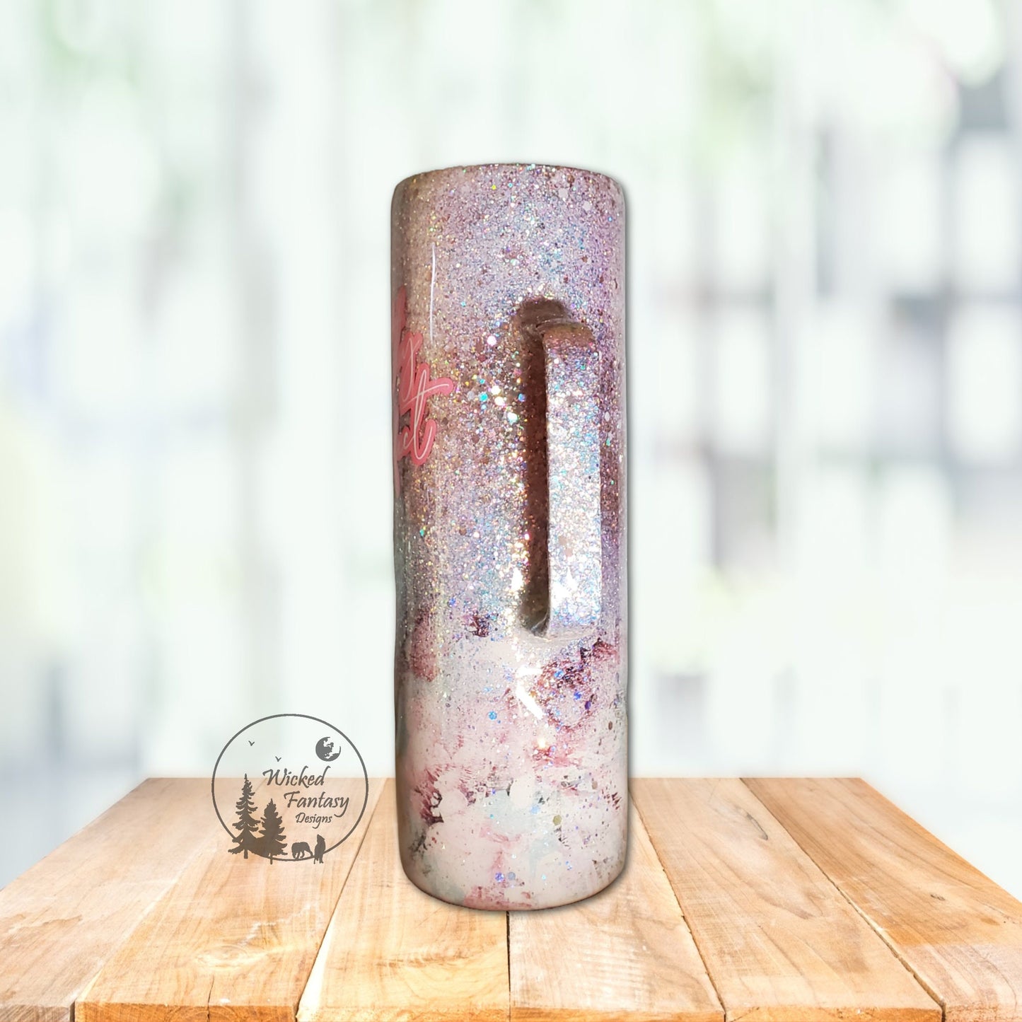 Perfectly Imperfect Shabby Chic Peony Teal Rose Gold Silver Ombre Glitter Epoxy Tumbler 30oz Skinny with Handle