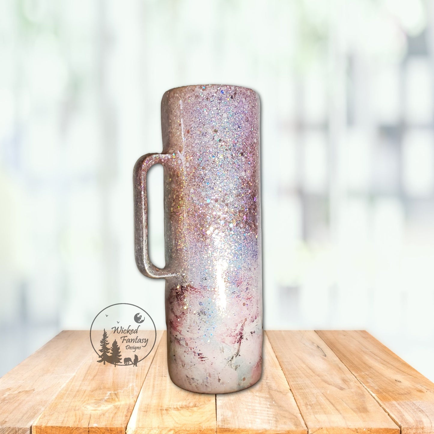 Perfectly Imperfect Shabby Chic Peony Teal Rose Gold Silver Ombre Glitter Epoxy Tumbler 30oz Skinny with Handle