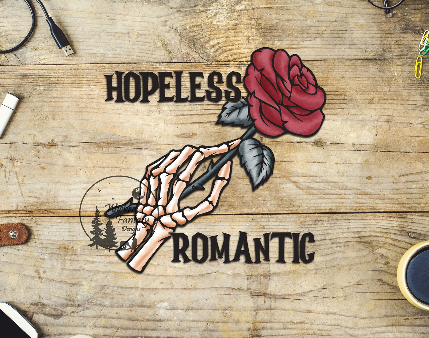 UVDTF Decal Hopeless Romantic Skeleton Hand with Rose Transparent Background 1pc