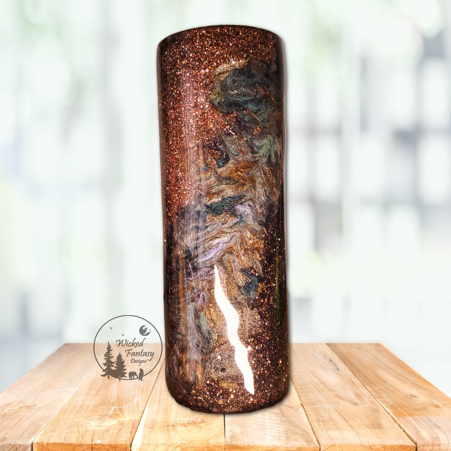 Beautiful Crazy Western Turquoise Sunflower Bronze Teal and Copper Glitter Epoxy Tumbler 20oz Skinny