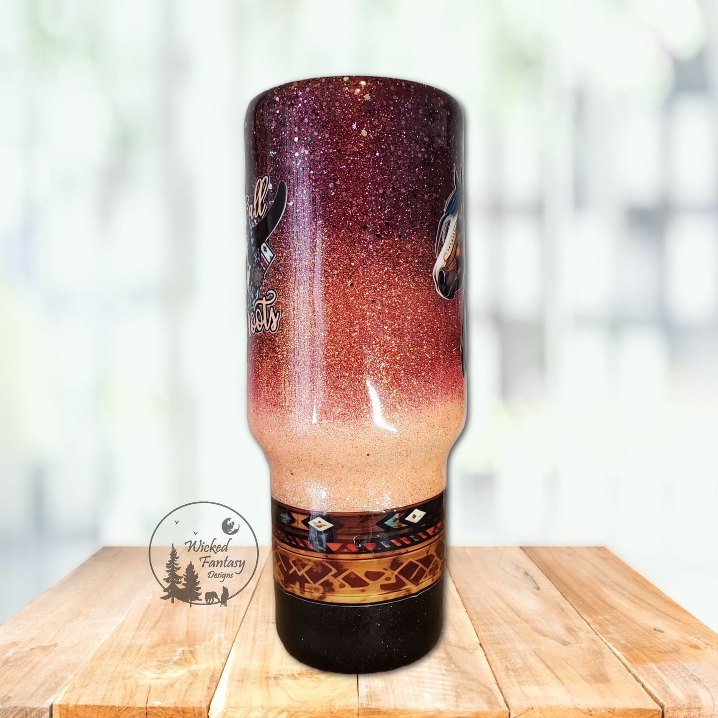 Blame it on My Roots Burgundy Grapefruit Peach Ombre Glitter Tumbler 40oz with handle Western Southwest Pattern