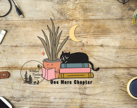 UVDTF Decal One More Chapter Bedtime Reading Cat Plants 1pc