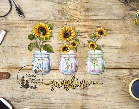 UVDTF Decal You are My Sunshine Mason Jars Sunflowers Transparent Background Sticker 1pc