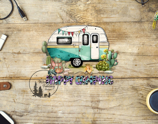 UVDTF Decal Happy Camping Desert Transparent Background Sticker 1pc