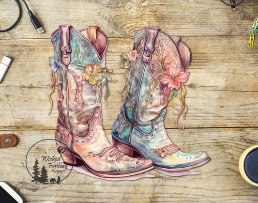 UVDTF Decal  Vintage Pastel Western Boots Cowgirl Boots 1pc