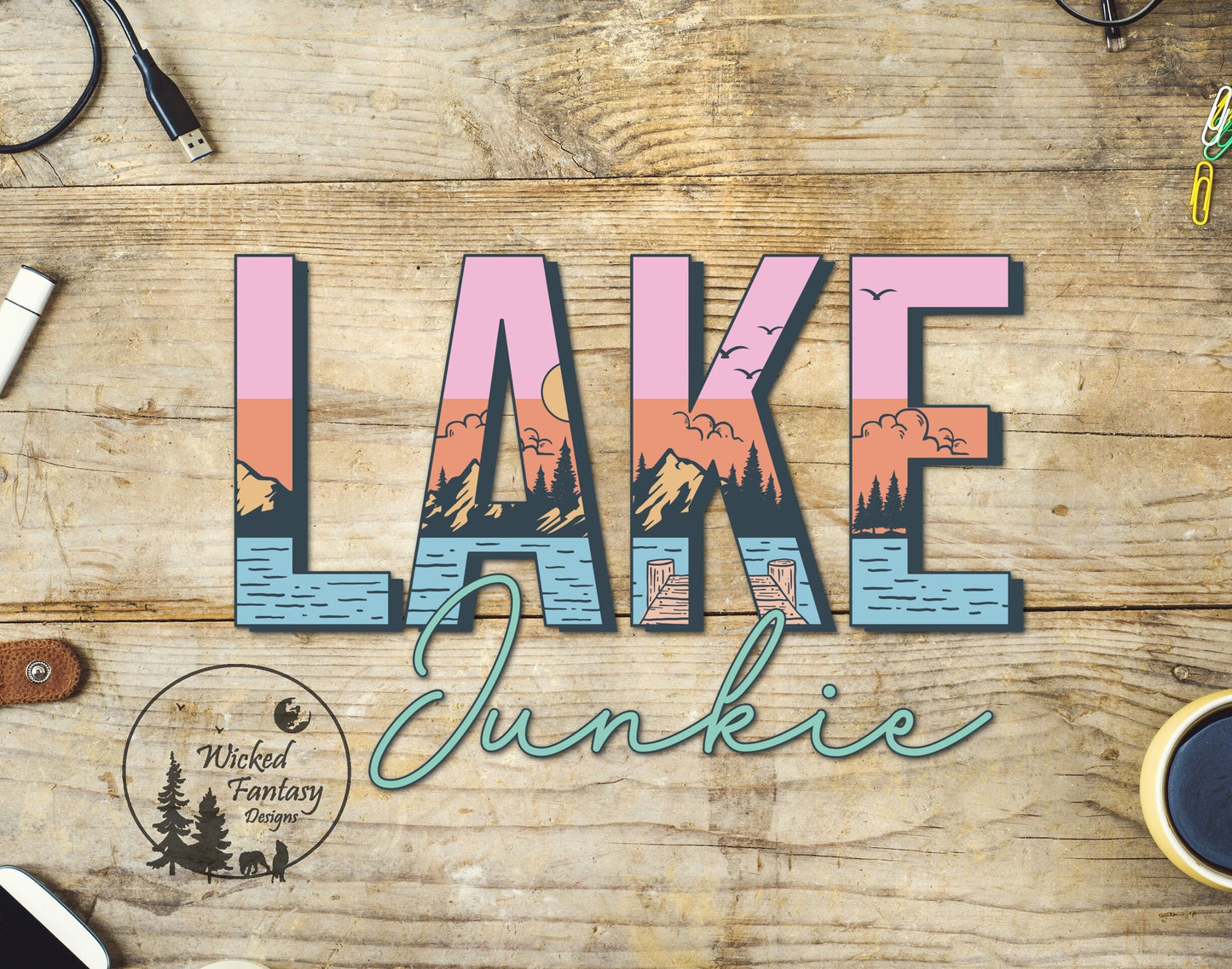 UVDTF Decal Lake Junkie Outdoors Mountains Transparent Background 1pc