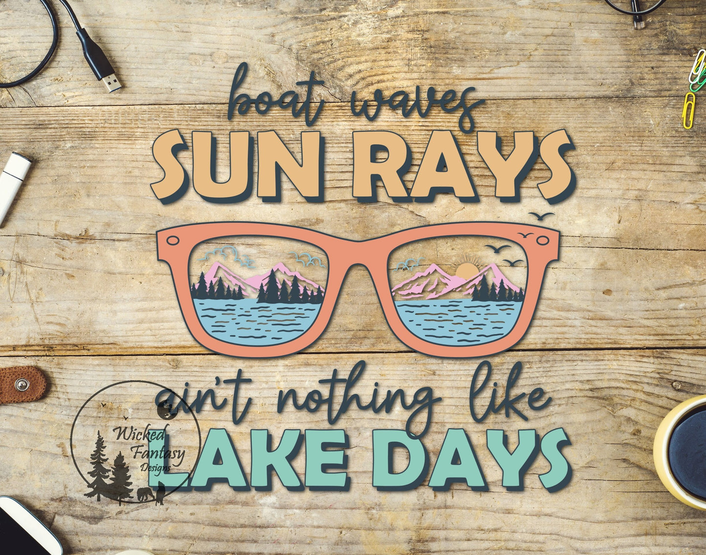 UVDTF Decal Boat Waves Sun Rays Ain't Nothing Like Lake Days Transparent Background 1pc